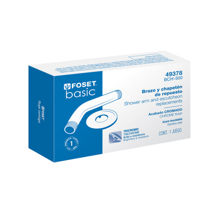 Brazo de acero cromado y chapetón de acero inox p/regadera 49378
