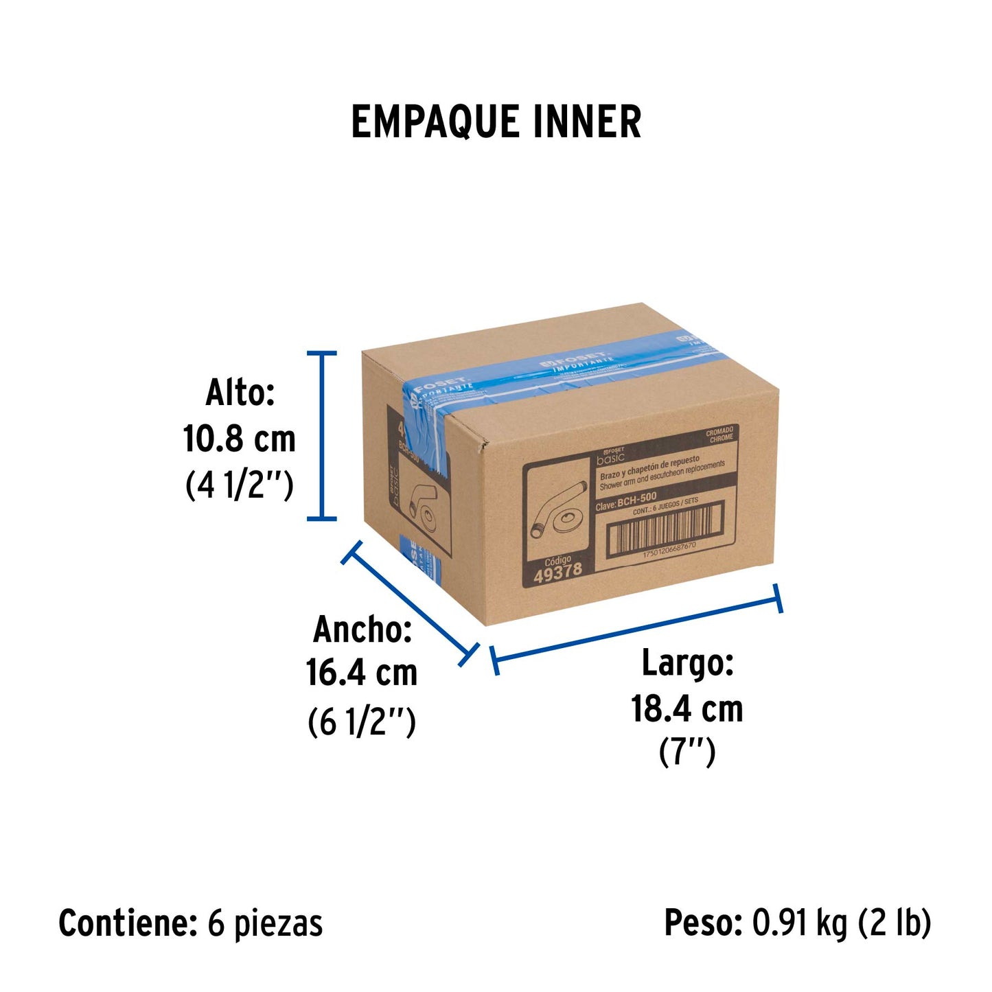 Brazo de acero cromado y chapetón de acero inox p/regadera 49378