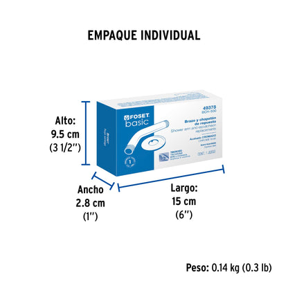 Brazo de acero cromado y chapetón de acero inox p/regadera 49378