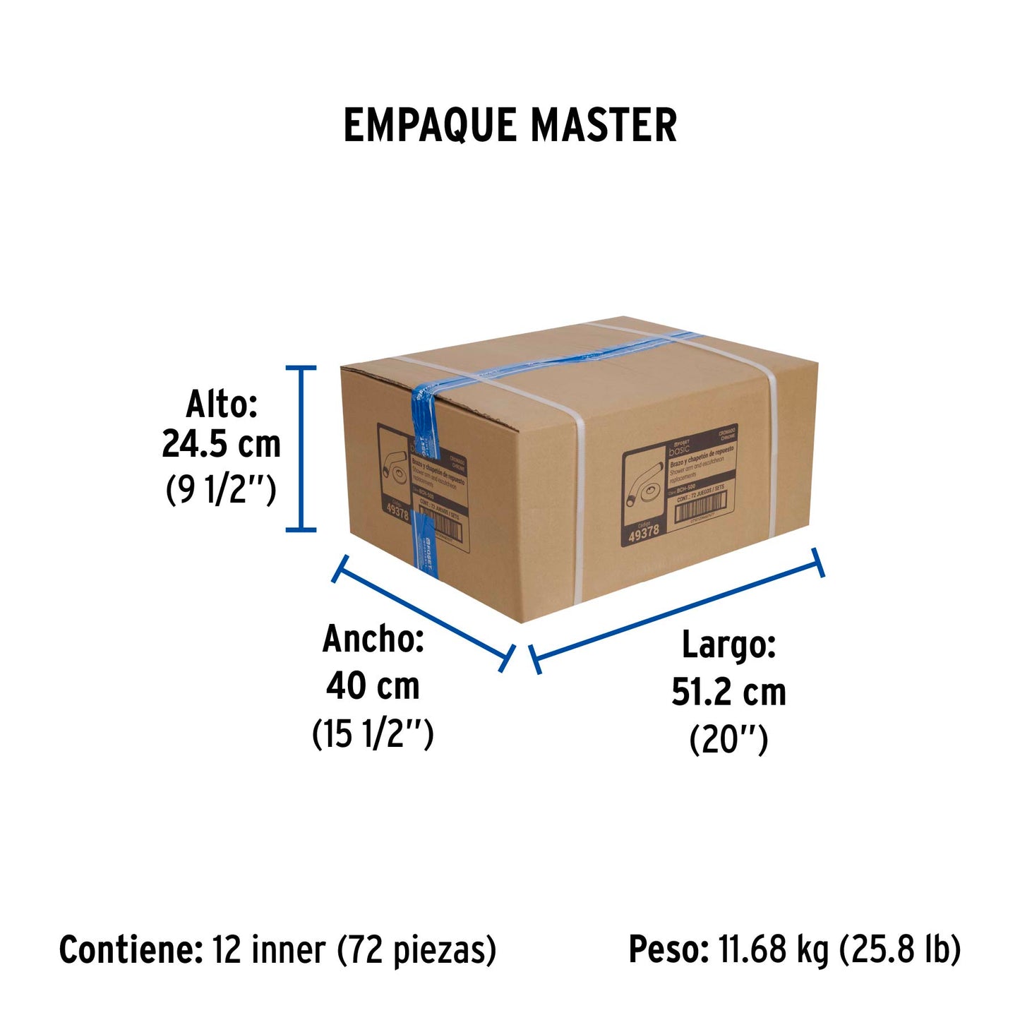 Brazo de acero cromado y chapetón de acero inox p/regadera 49378