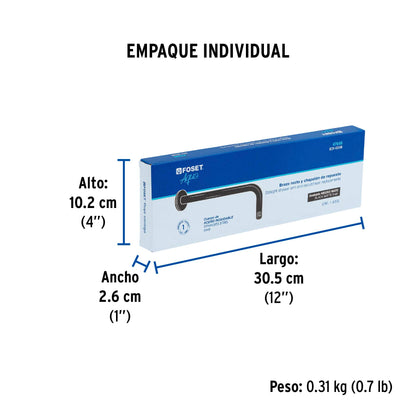 Brazo recto con chapetón para regadera, 30 cm, negro mate 47649
