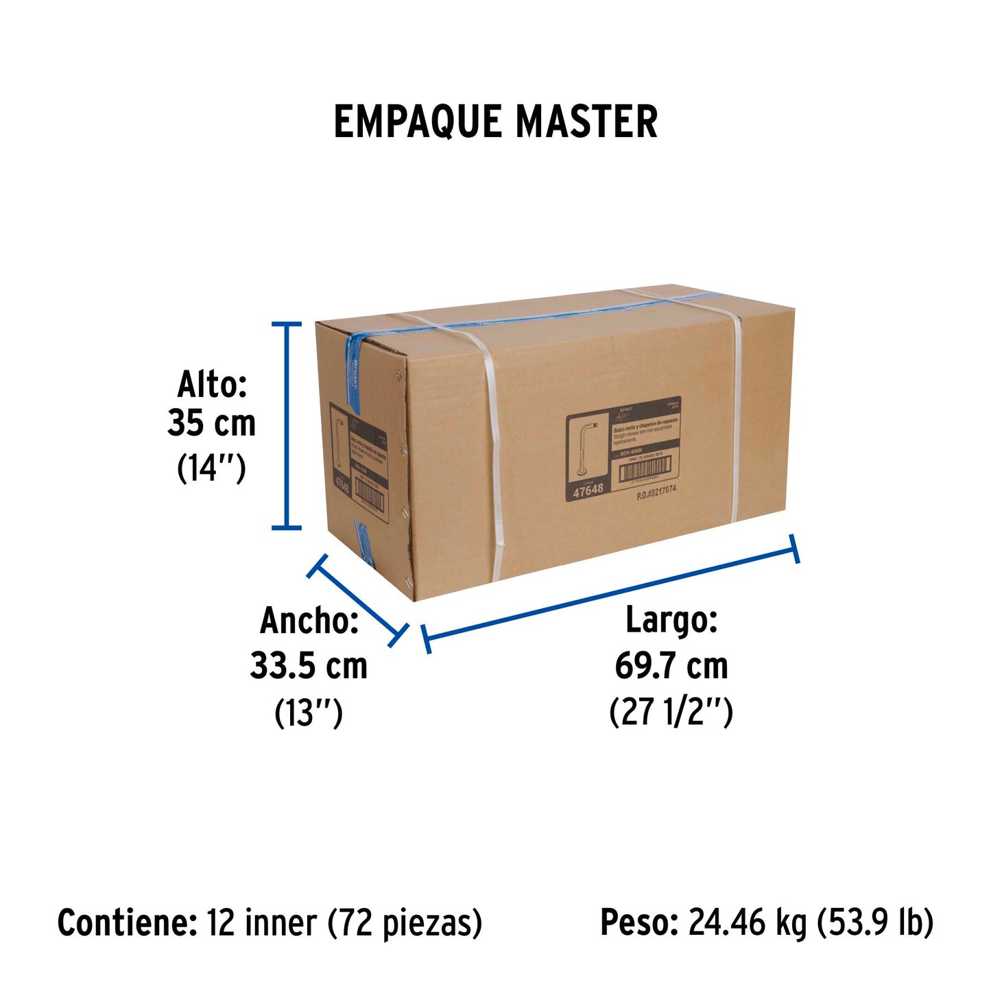 Brazo recto con chapetón para regadera, 30 cm, satín, Foset 47648