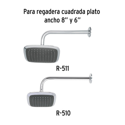 Brazo recto con chapetón para regadera, 30 cm, cromo, Foset 44506