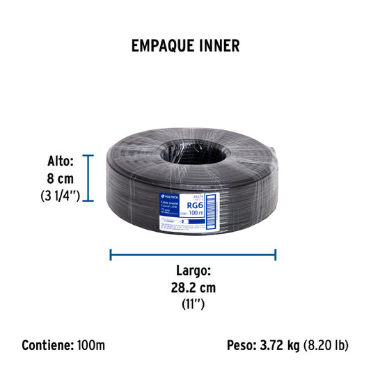 Cable coaxial RG6 en rollo de 100 m