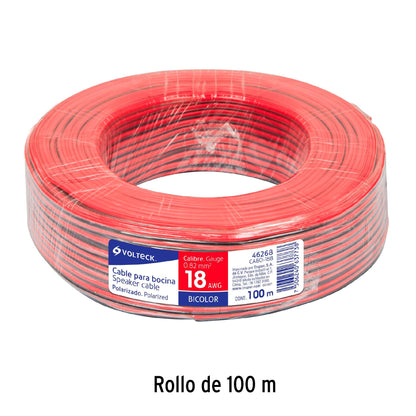 Rollo de 100 m de cable polarizado bicolor p/bocina 18 AWG