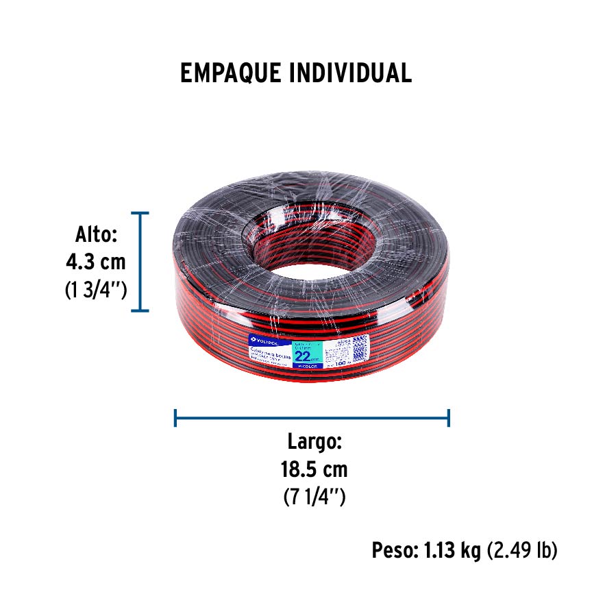 Rollo de 100 m de cable polarizado bicolor p/bocina 22 AWG