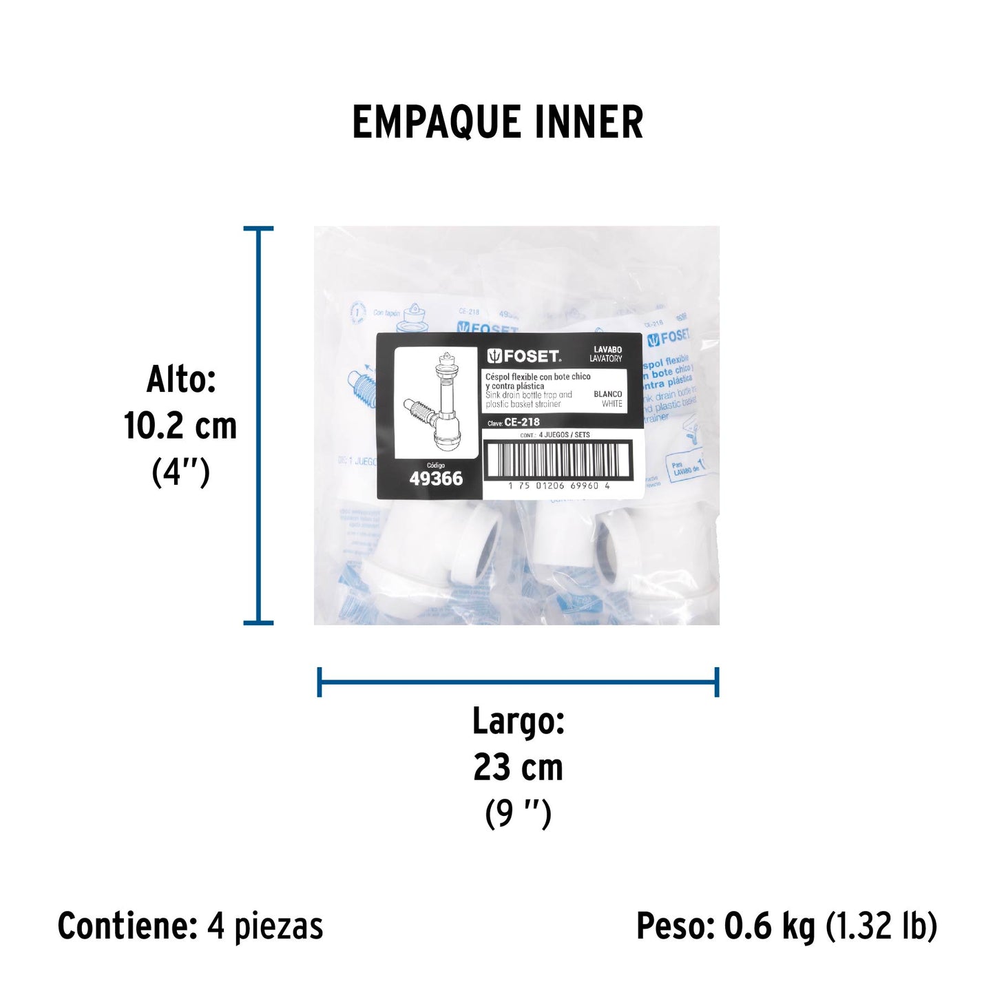 Céspol de bote 1-1/4", contra, polipropileno, para lavabo 49366