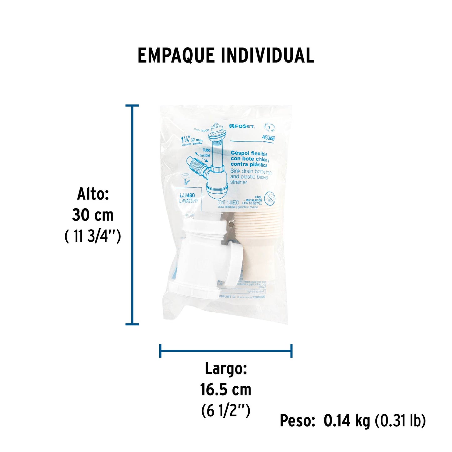 Céspol de bote 1-1/4", contra, polipropileno, para lavabo 49366