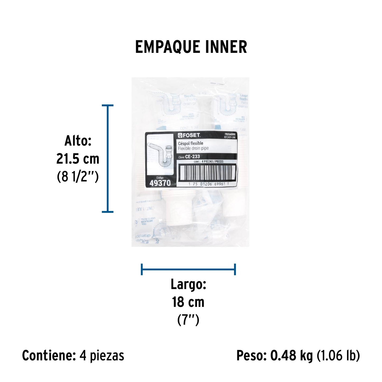 Céspol flexible 1 1/2", contra, polipropileno para fregadero 49370