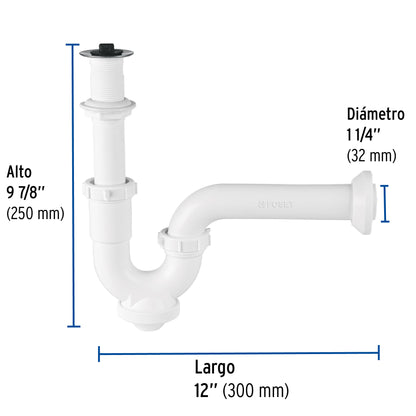 Céspol rígido 1-1/4", con contra, polipropileno, para lavabo 49508