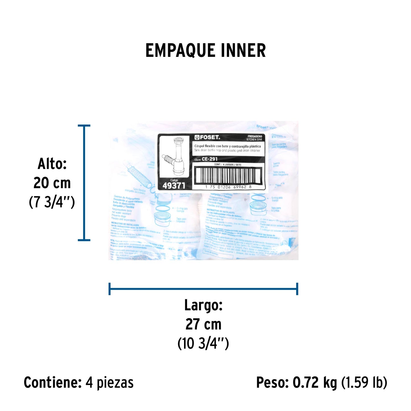 Céspol de bote 1 1/2", contra, polipropileno, para fregadero 49371