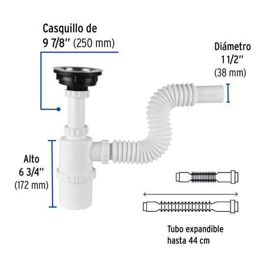 Céspol de bote con contracanasta de acero inox. p/fregadero
