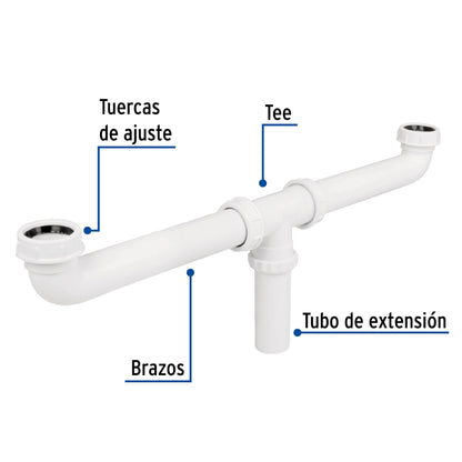 Céspol doble 1-1/2", s/contra, polipropileno, para fregadero