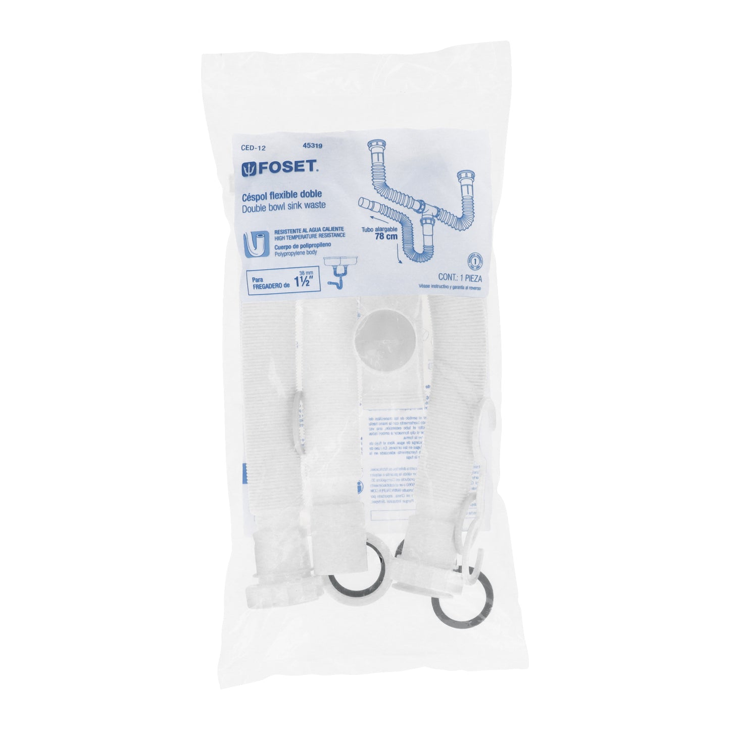 Céspol flexible doble para fregadero, polipropileno, 1-1/2"