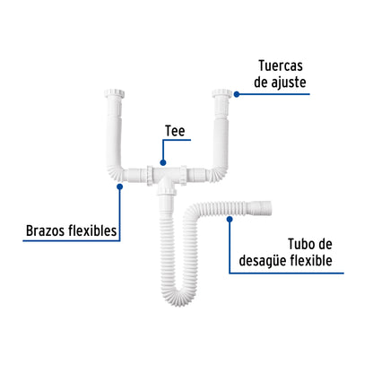 Céspol flexible doble para fregadero, polipropileno, 1-1/2"