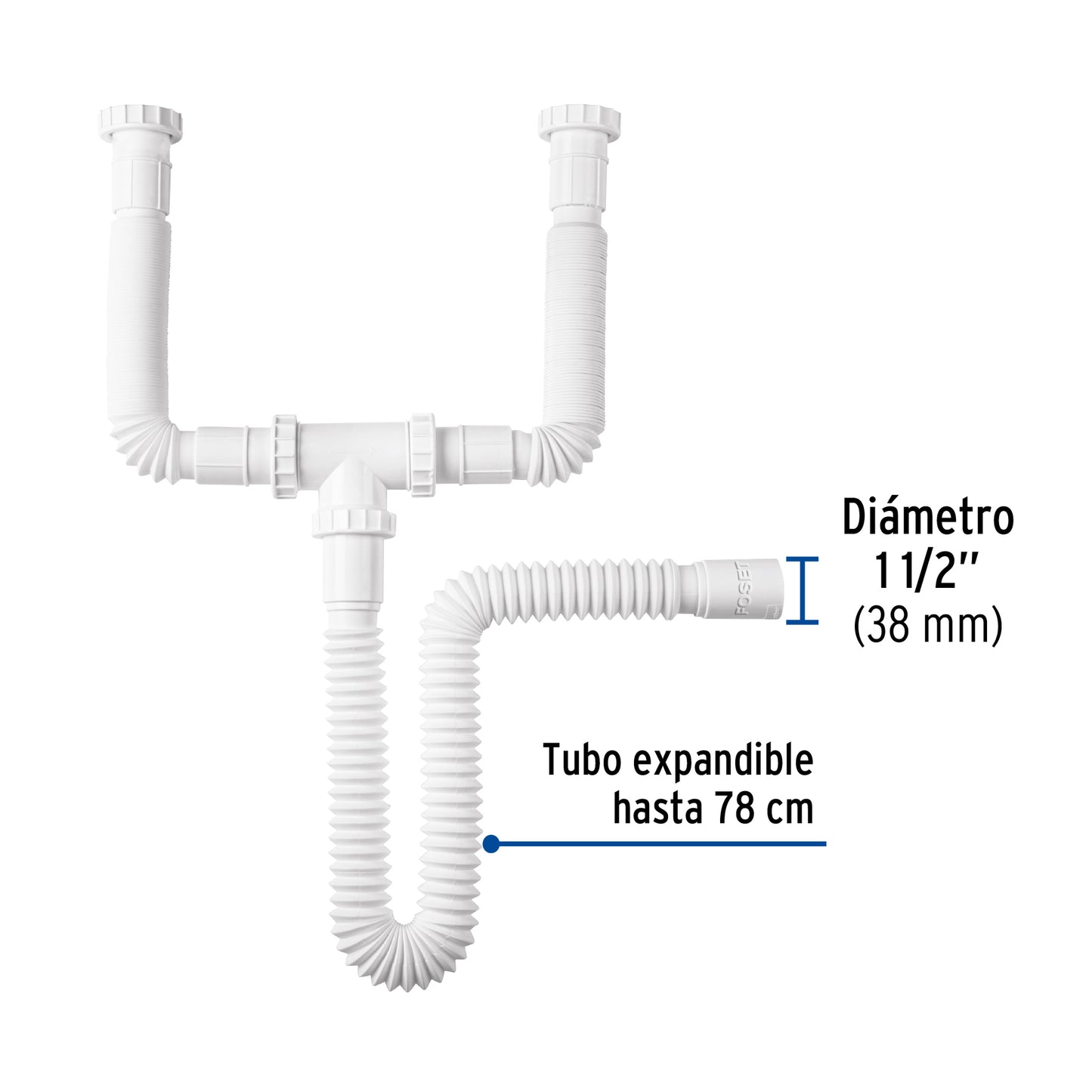Céspol flexible doble para fregadero, polipropileno, 1-1/2"