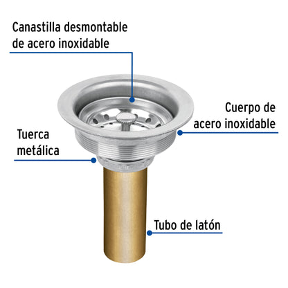 Contracanasta 3-1/2" inox, tubo latón, Foset