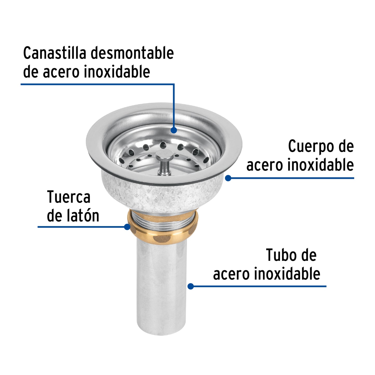 Contracanasta 3-1/2" inox, instalafácil, tubo inox, Foset