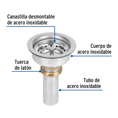 Contracanasta 3-1/2" inox, instalafácil, tubo inox, Foset