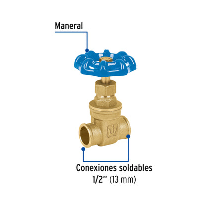Válvula de compuerta de latón soldable de 1/2", FOSET 49023