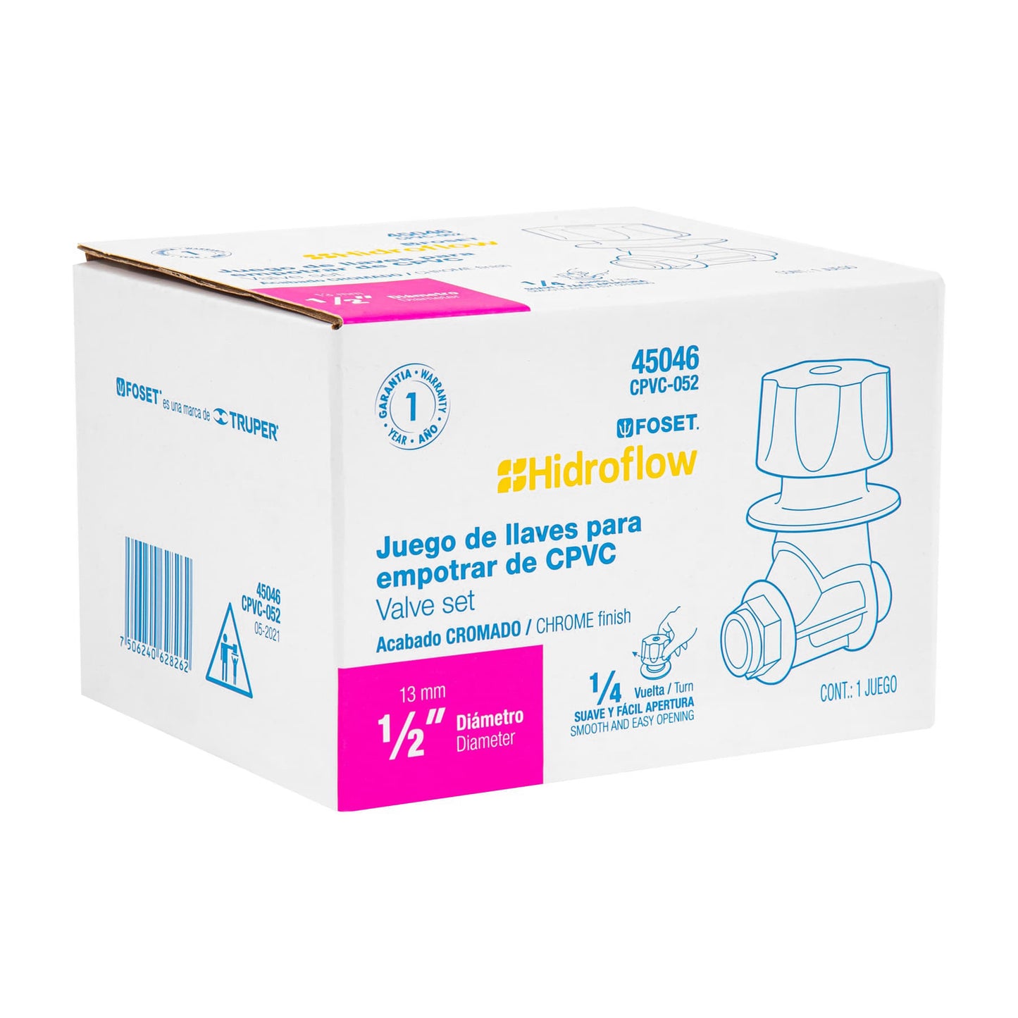 Juego de 2 llaves de empotrar CPVC 1/2" con maneral, FOSET 45046