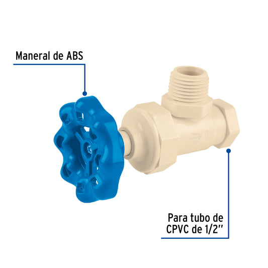 Llave angular de CPVC de 1/2" maneral volante, FOSET 42019