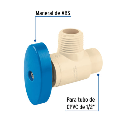 Llave angular de CPVC de 1/2" x 1/2", FOSET 45045