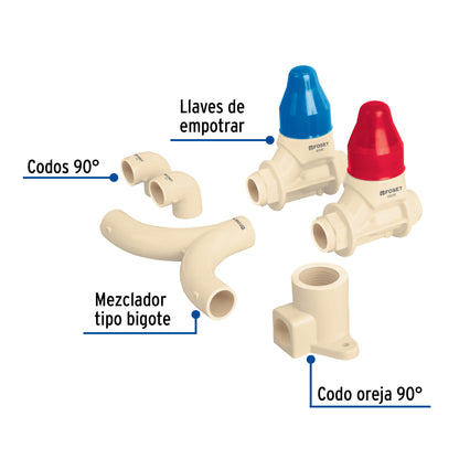 Kit de intalación p/regadera CPVC 1/2" sin manerales, FOSET 46034