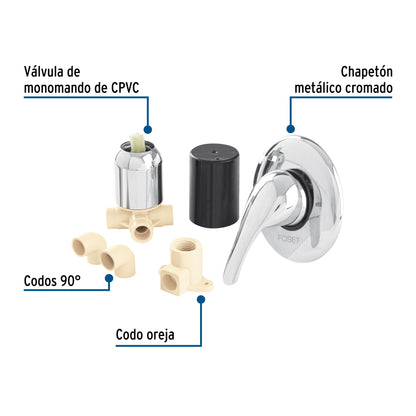Kit de instalación p/regadera CPVC 1/2" con monomando, FOSET 45486