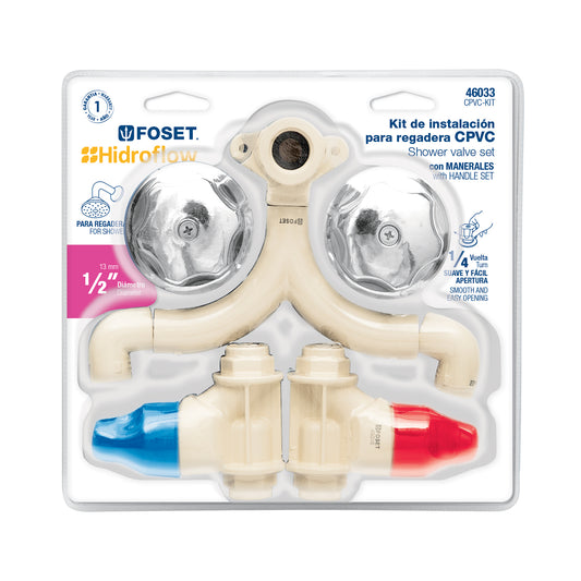 Kit de instalación p/regadera CPVC 1/2" con manerales, FOSET 46033