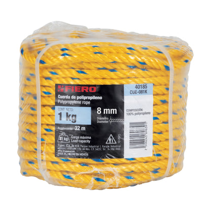 Kilo de cuerda amarilla de polipropileno 8 mm, rollo 1kg