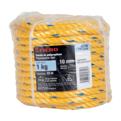 Kilo de cuerda amarilla de polipropileno 10 mm, rollo 1kg