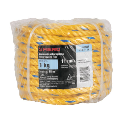Kilo de cuerda amarilla de polipropileno 11 mm, rollo 1kg