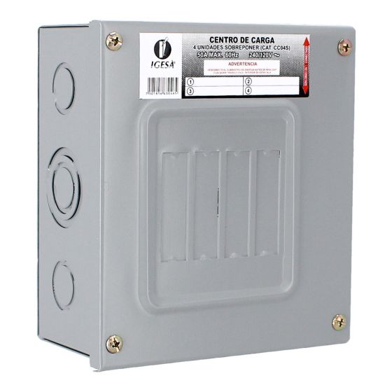 Centro de carga de 4 unidades 50 Amp de sobreponer CC04S IGESA