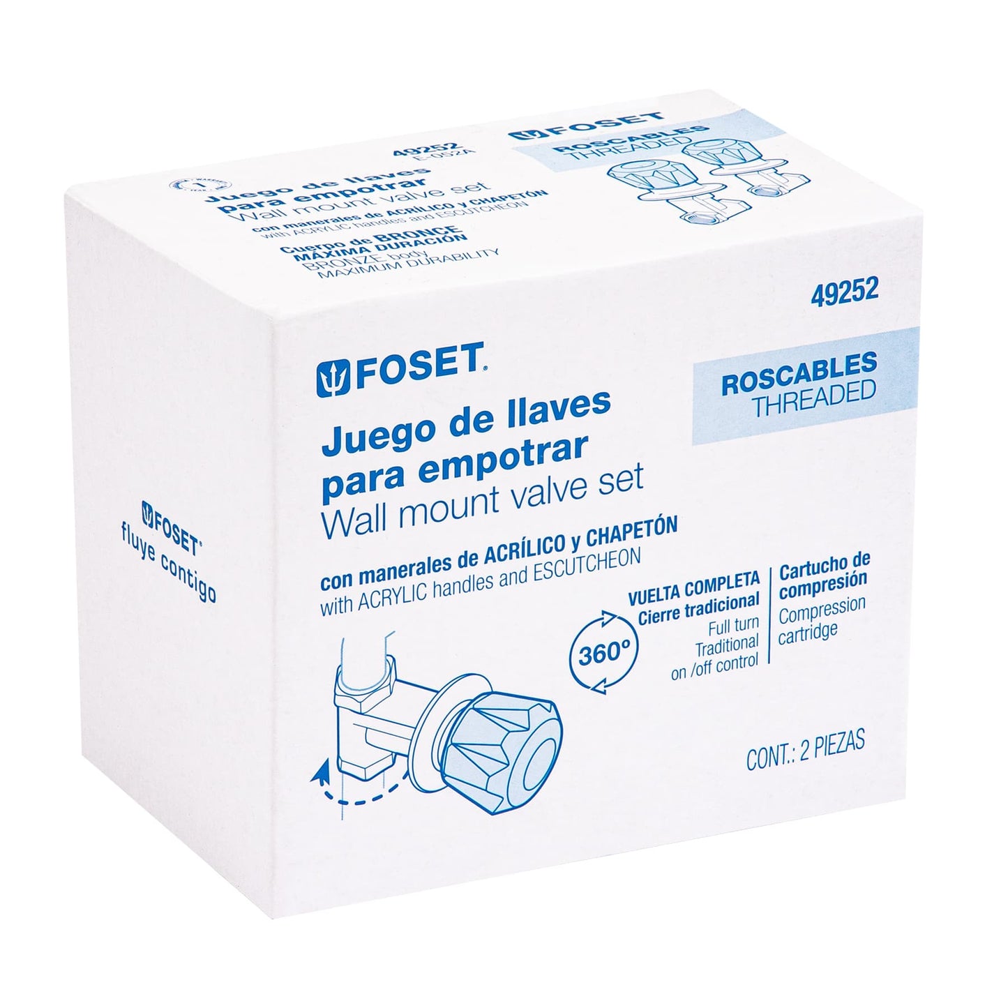 Juego llaves empotrar roscables, maneral acrílico, Foset 49252