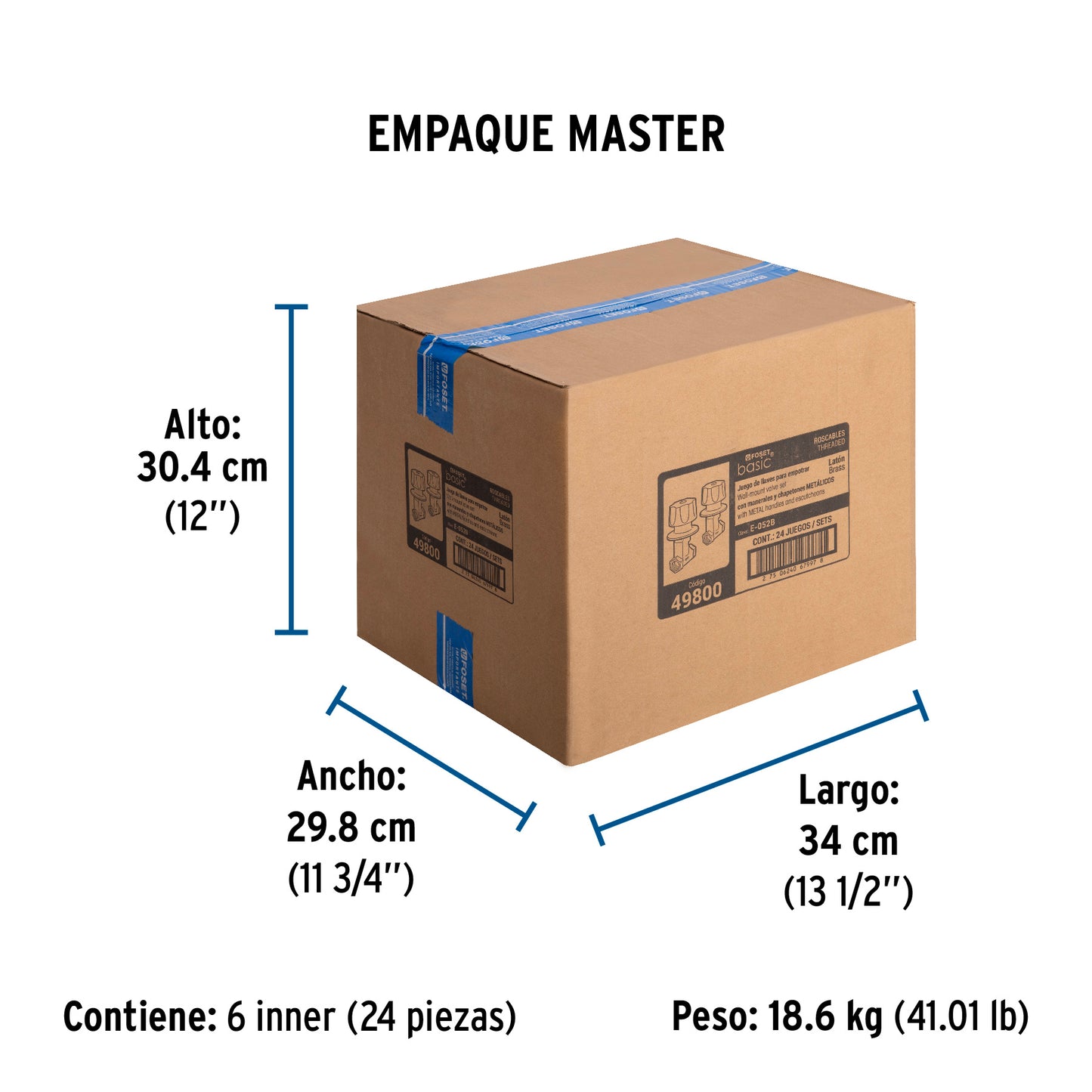 Juego llaves empotrar roscables, maneral metálico, Basic 49800