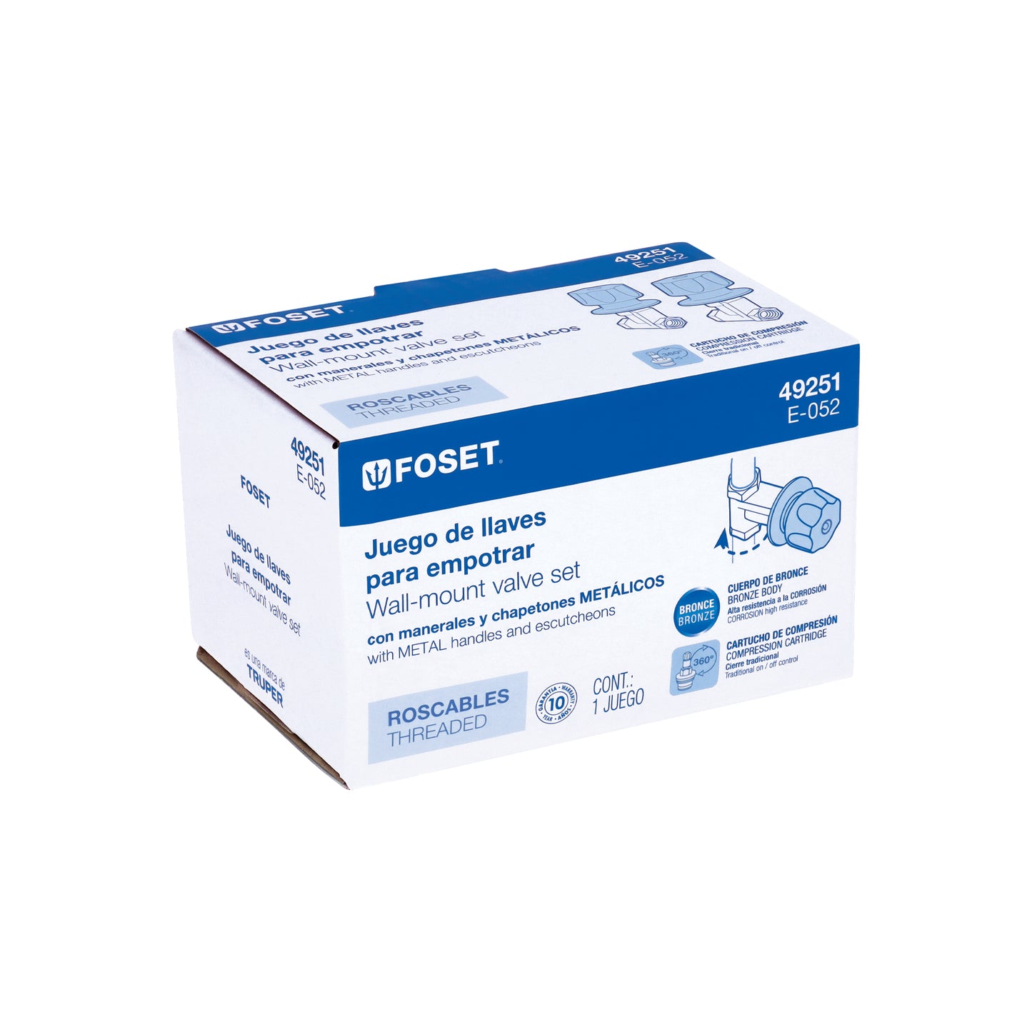 Juego llaves empotrar roscables, maneral metálico, Foset 49251