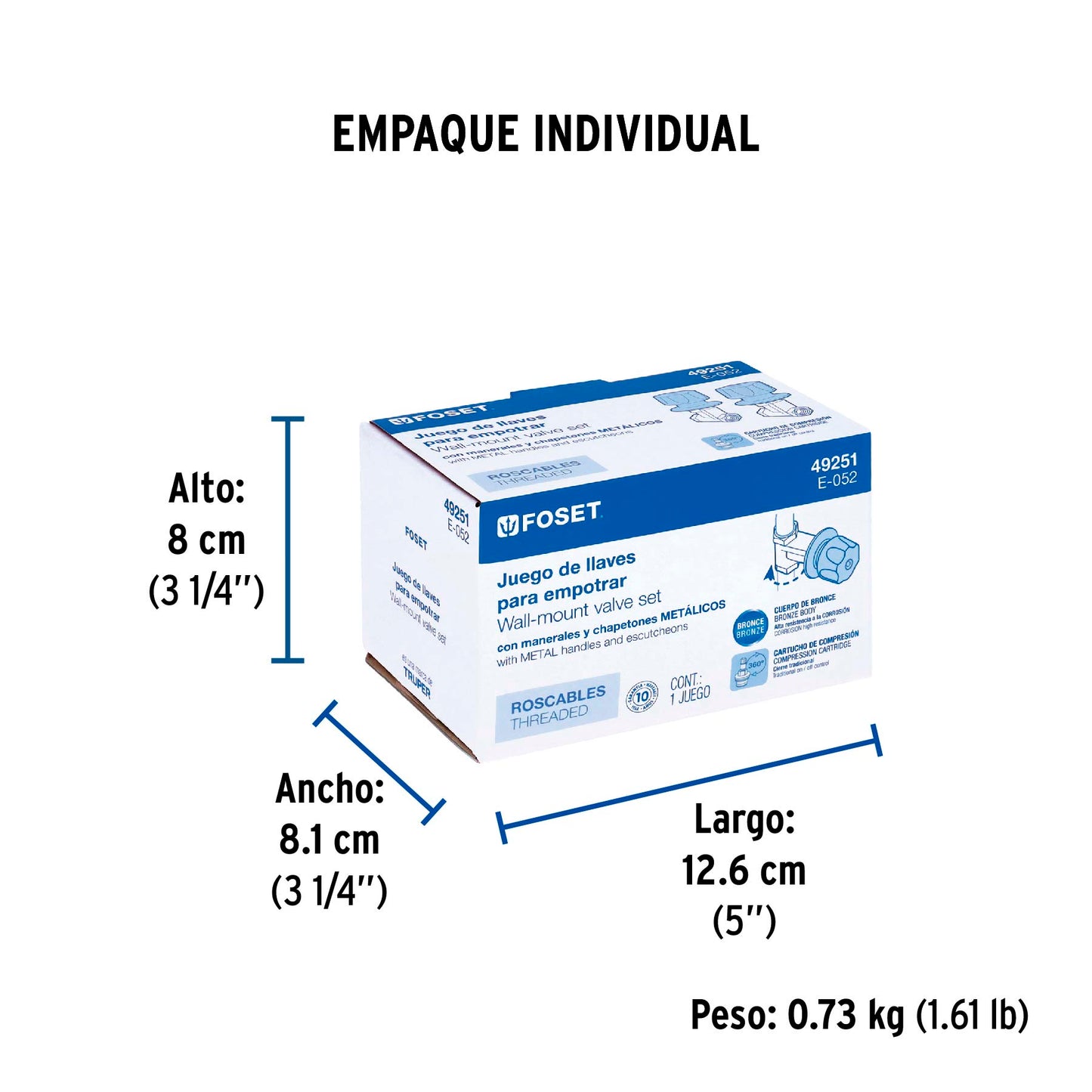 Juego llaves empotrar roscables, maneral metálico, Foset 49251
