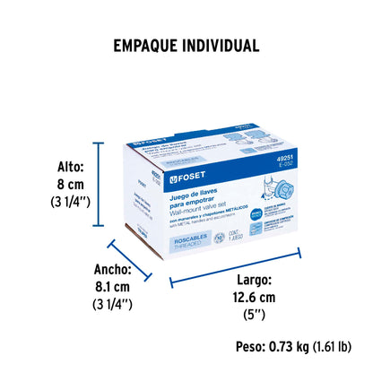 Juego llaves empotrar roscables, maneral metálico, Foset 49251