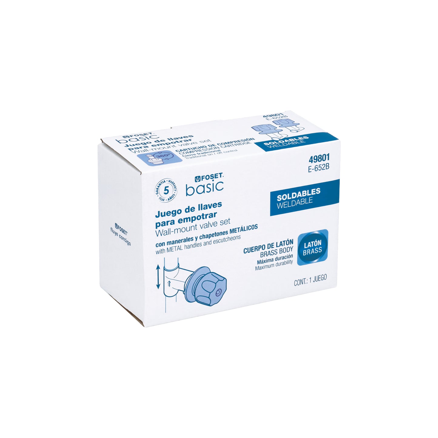 Juego llaves empotrar soldables, maneral metálico, Basic 49801