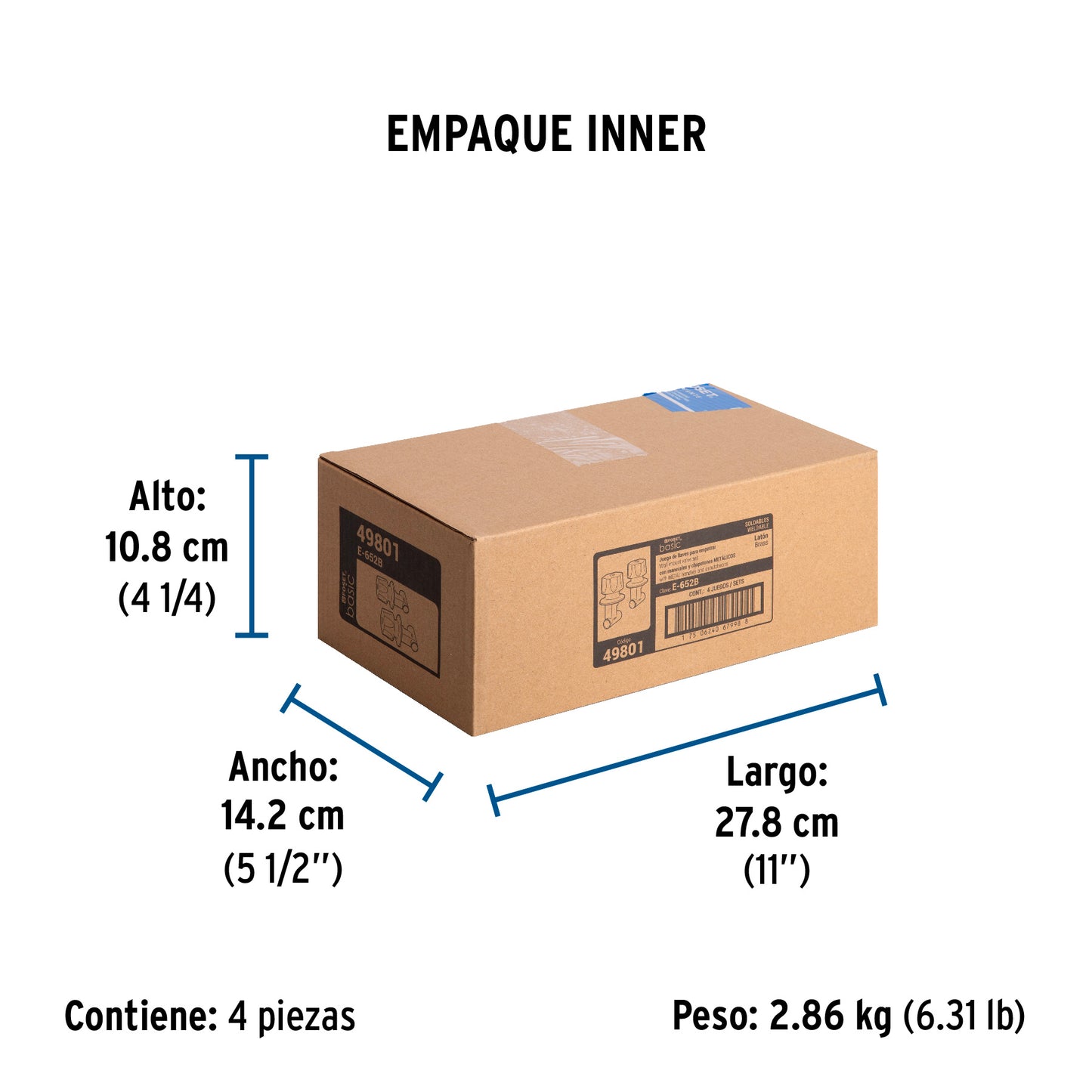 Juego llaves empotrar soldables, maneral metálico, Basic 49801