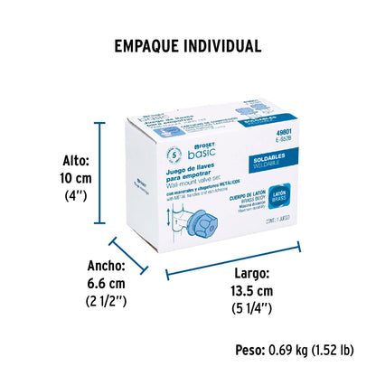 Juego llaves empotrar soldables, maneral metálico, Basic 49801