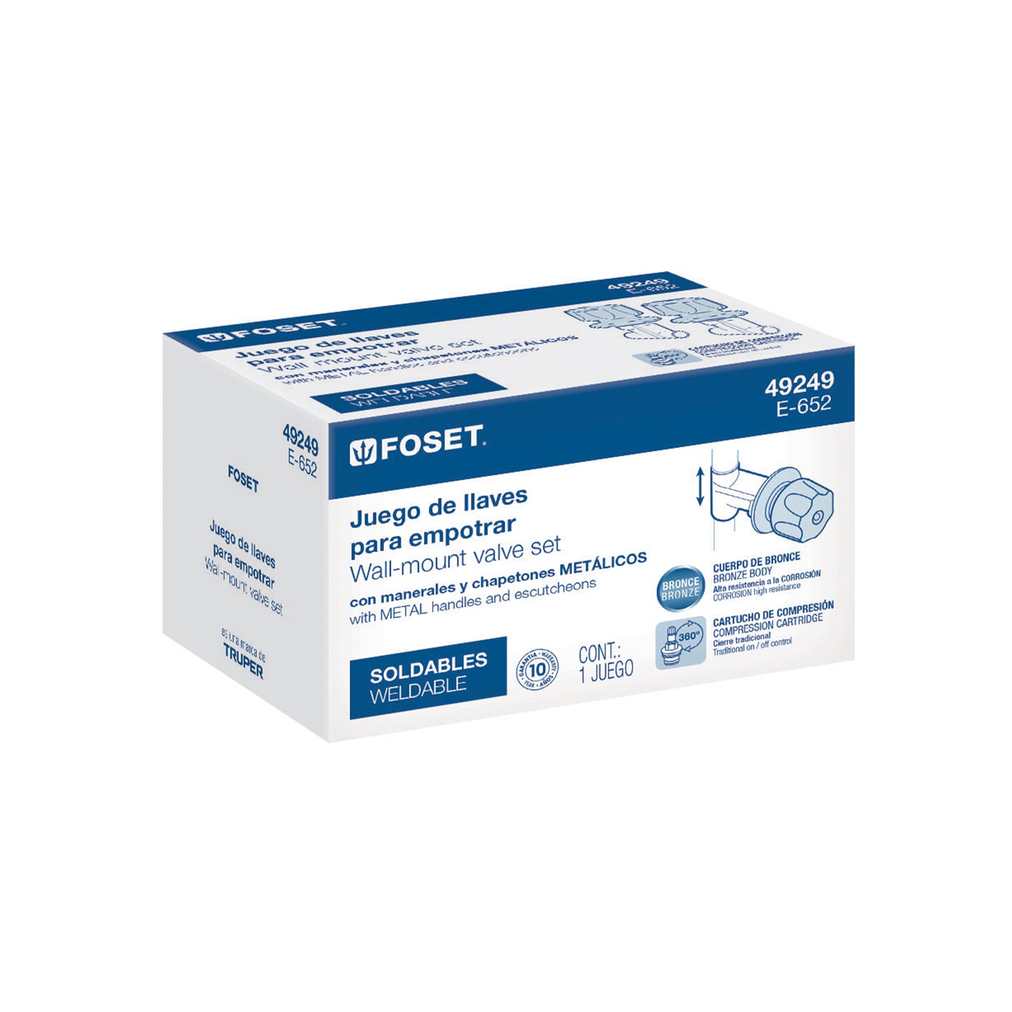 Juego llaves empotrar soldables, maneral metálico, Foset 49249