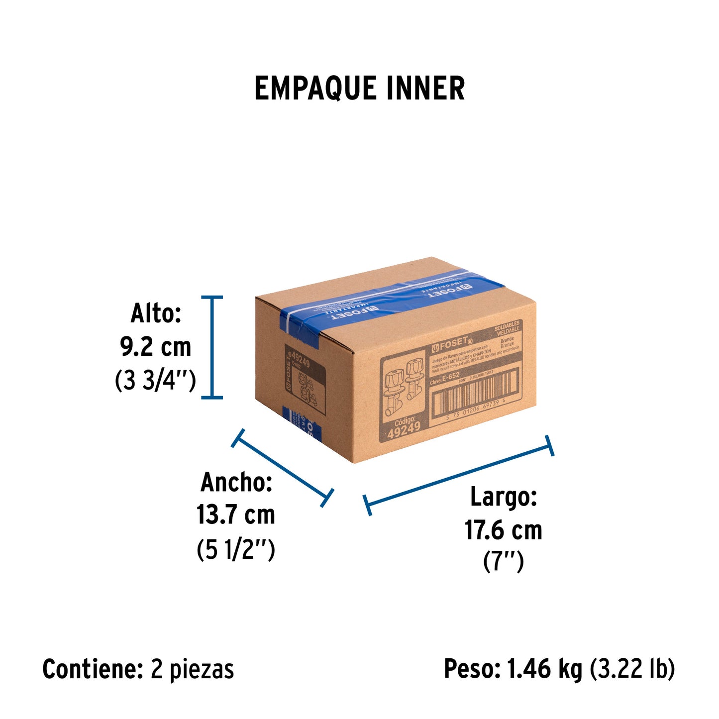 Juego llaves empotrar soldables, maneral metálico, Foset 49249