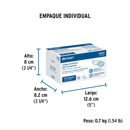 Juego llaves empotrar soldables, maneral metálico, Foset 49249
