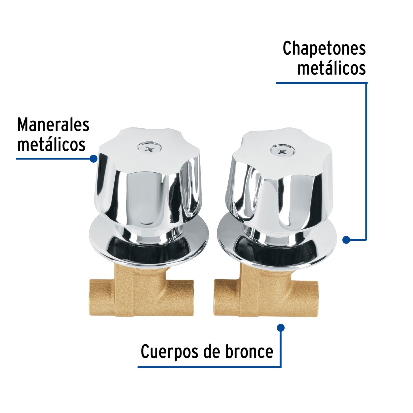 Juego llaves empotrar soldables, maneral metálico, Foset 49249