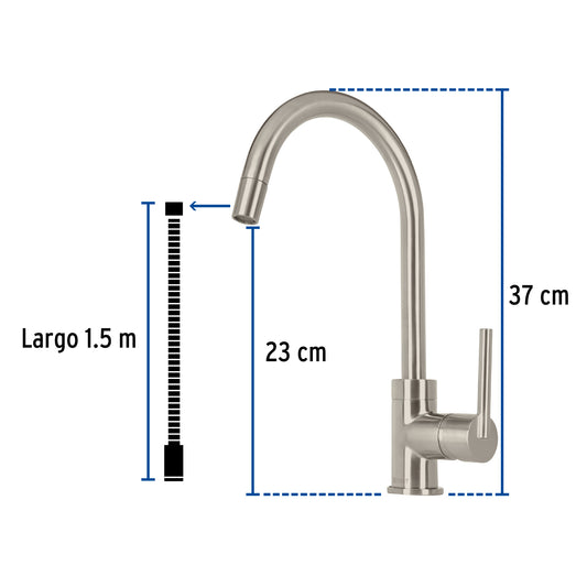 Monomando satín nariz retráctil para fregadero, Foset 49920