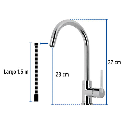Monomando cromo nariz retráctil para fregadero, Foset 49914