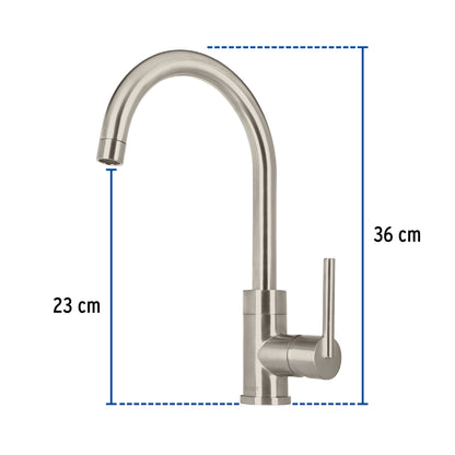 Monomando satín cuello alto para fregadero, Foset 49921
