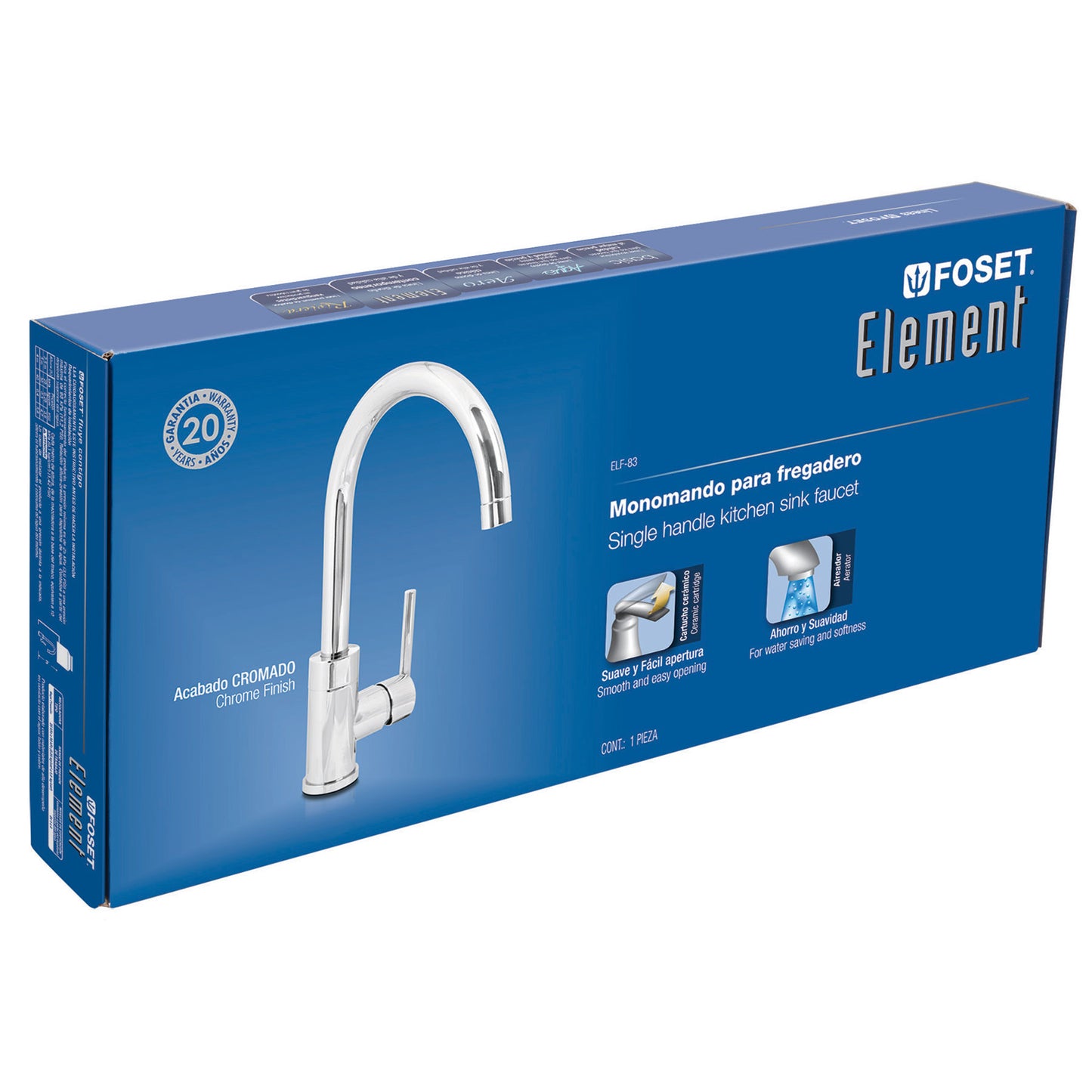 Monomando cromo cuello alto para fregadero, Foset 49915